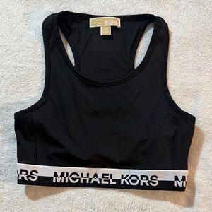 Michael Kors Black Sports Bra with Logo Tape Band
